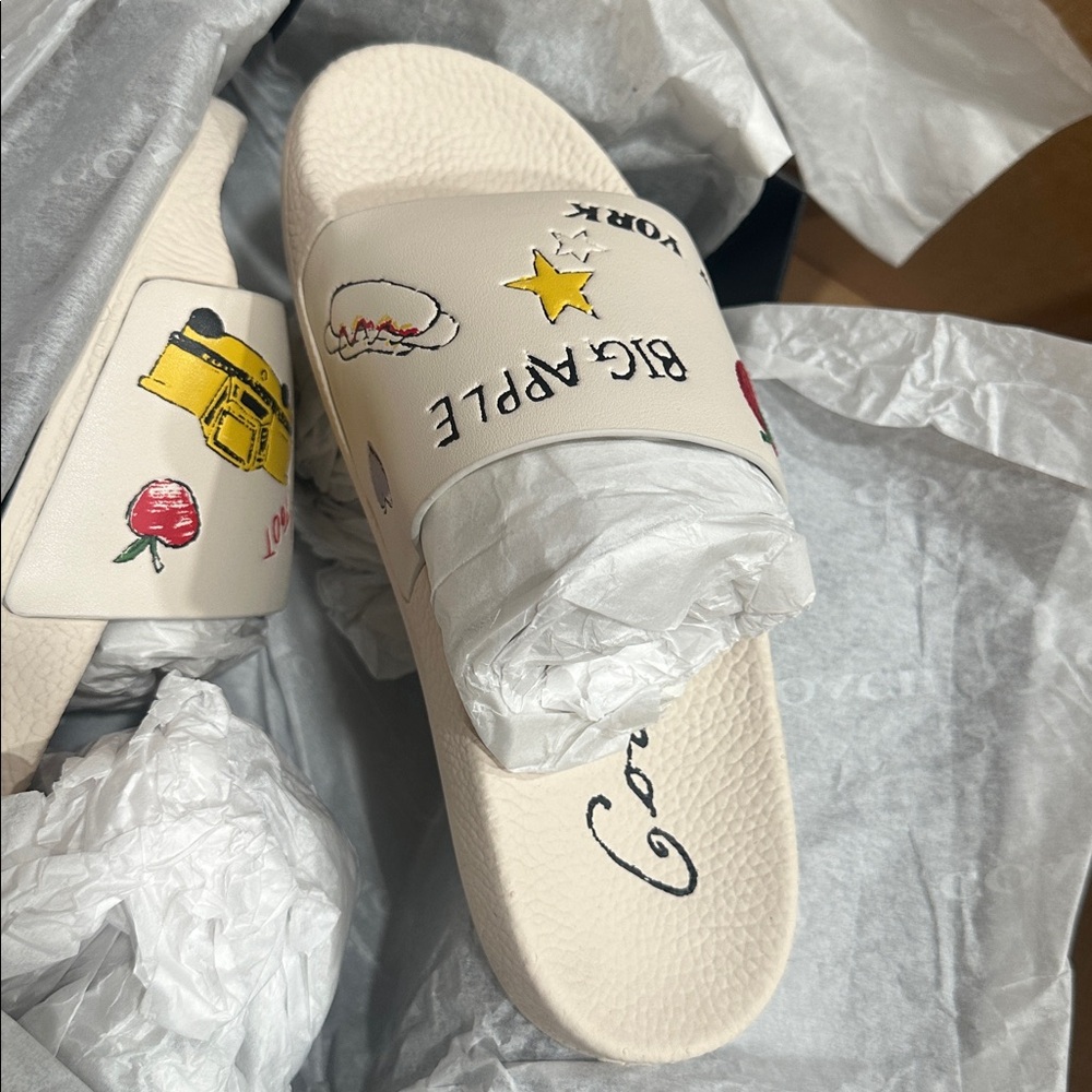 Coach Cream Sandals with Graphic Design - Picture 10 of 14